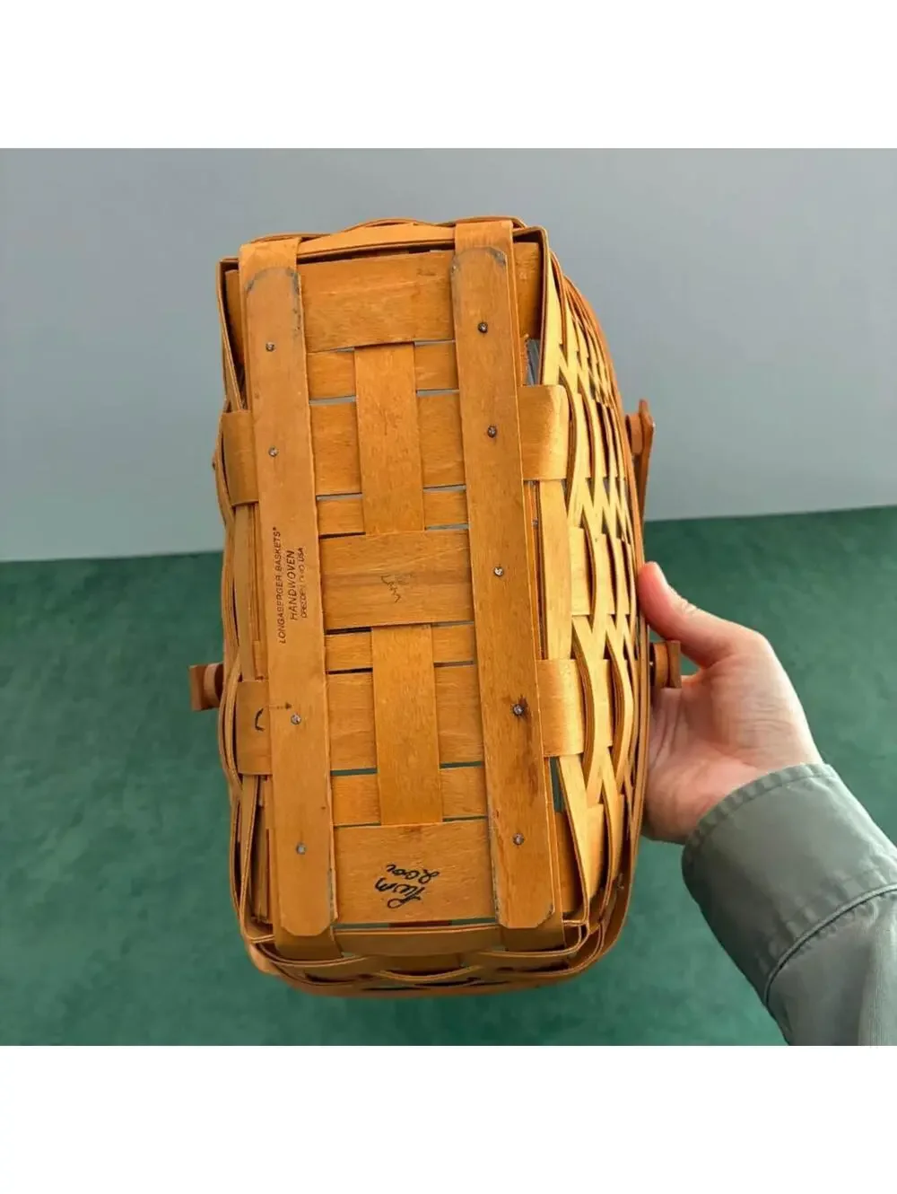 Longaberger Market Basket Signed 2000 Swing Handles Protector Liner Dresden OH